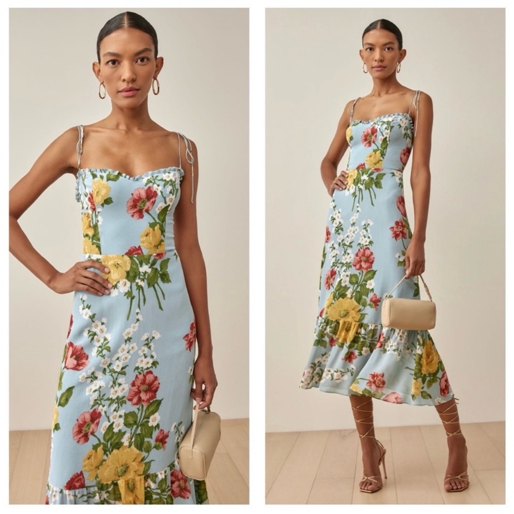Reformation Enya Floral Print Tie Shoulder Dress